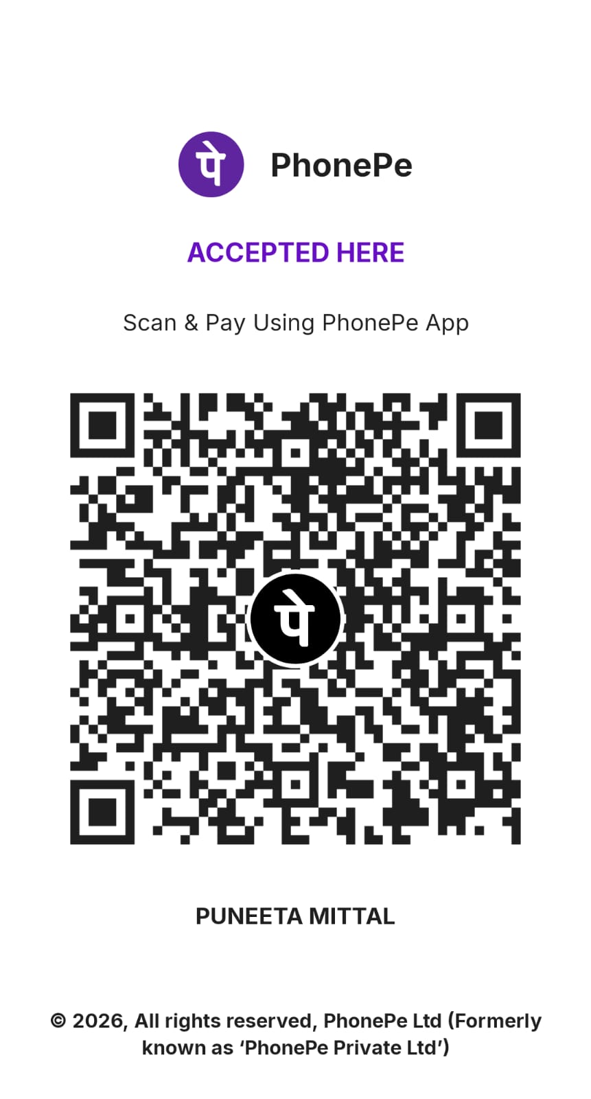 PhonePe UPI QR code for Dream2digital, accepted here. Scan with any UPI app to pay Puneeta Mittal.